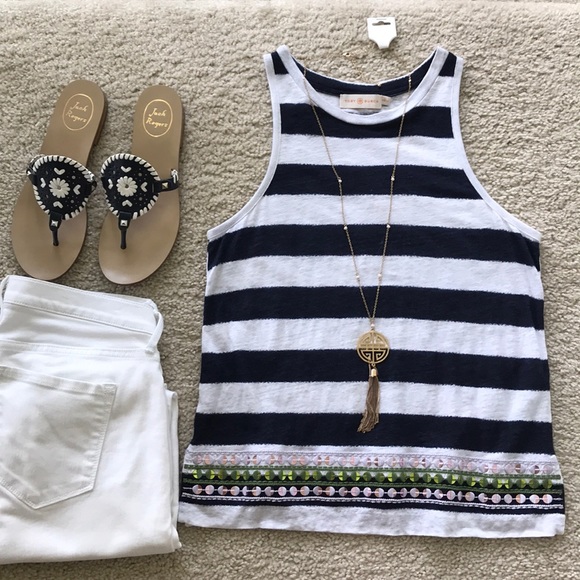 Tory Burch Tops - Tory Burch Jackie Striped Linen Tank